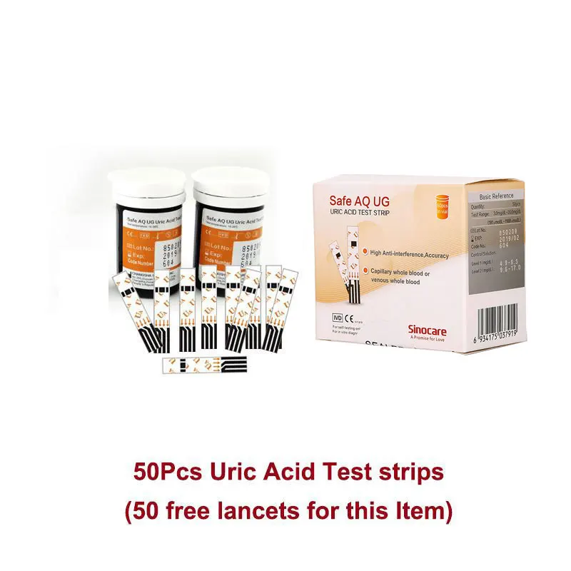 Sinocare Safe UG глюкометр для измерения уровня глюкозы в крови тест-комплект для мочевой кислоты и полоски для глюкозы/уриновые полоски для диабета для беременных глюкометр - Цвет: 50PCS Uric Strips