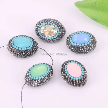 

New 8Pcs Mixed Color Paved Crystal Rhinestone Faceted Stone Oval Shape Loose Beads DIY Jewelry