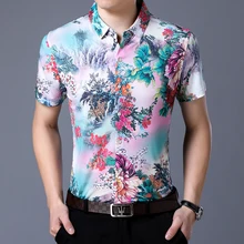 Горячая распродажа лето Мужские цветы печать одежда мужские короткий рукав повседневные рубашки с цветочным принтом
