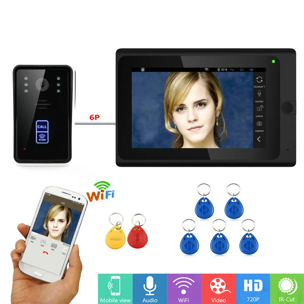 7 "HD wifi Смарт видео домофон приложение управление беспроводной Wi-Fi домофон системы с отпечатком пальца RFID пароль видеодомофон комплекты