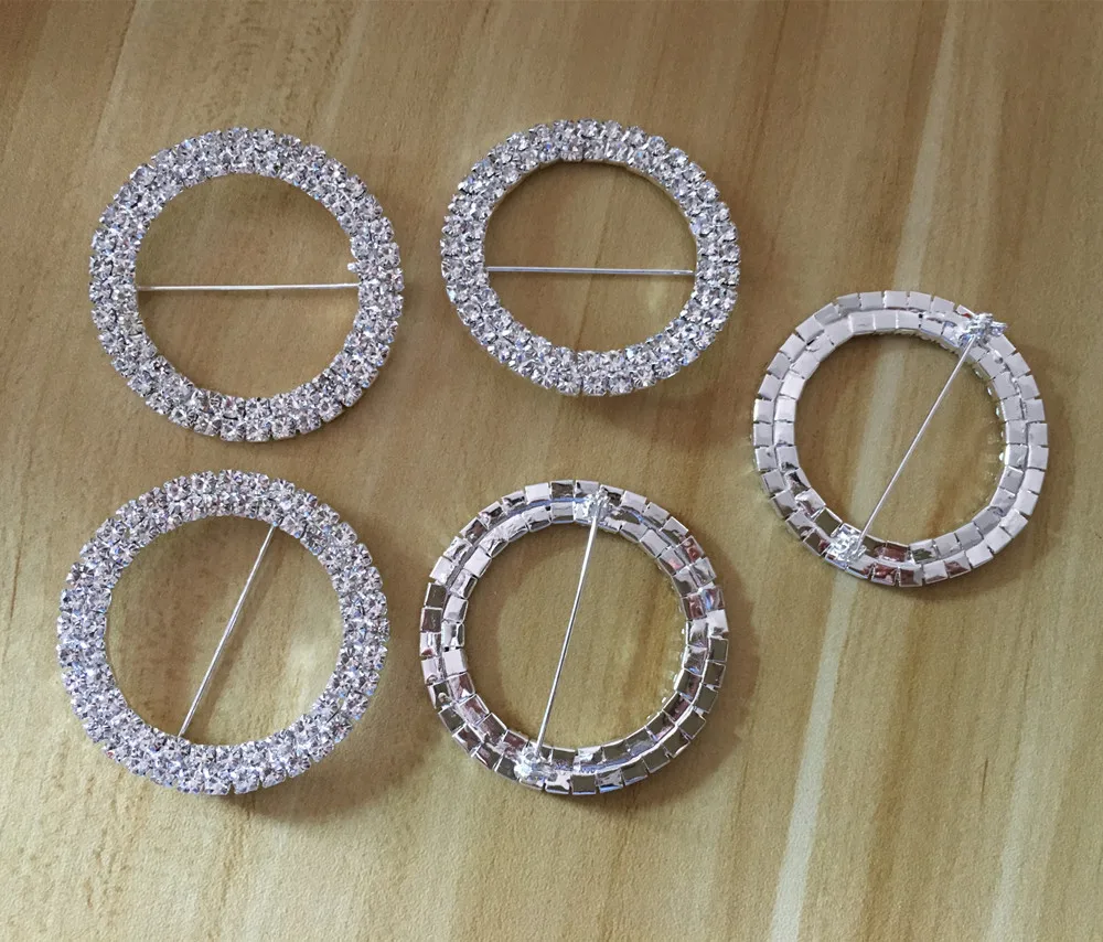 

STOCK 50pcs 50mm Double Row Round Chair Sash Buckle Made of Czech Rhinestone Customized Size Available Free Shipping