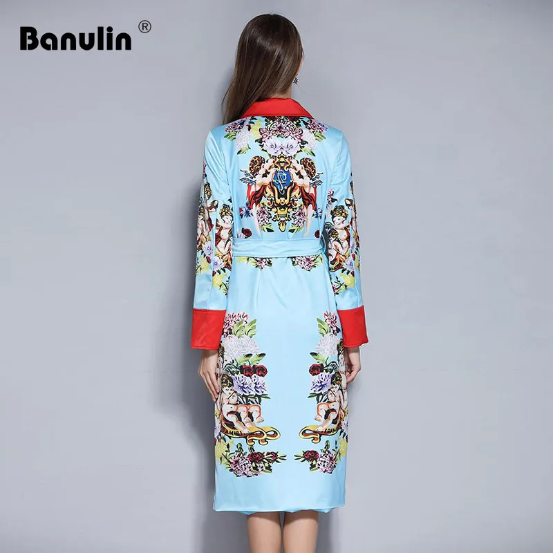 Banulin Hot 2018 High Quality Autumn Designer Runway Jacket Coat Women's Long Sleeve Single Breasted Vintage Printed Outerwear