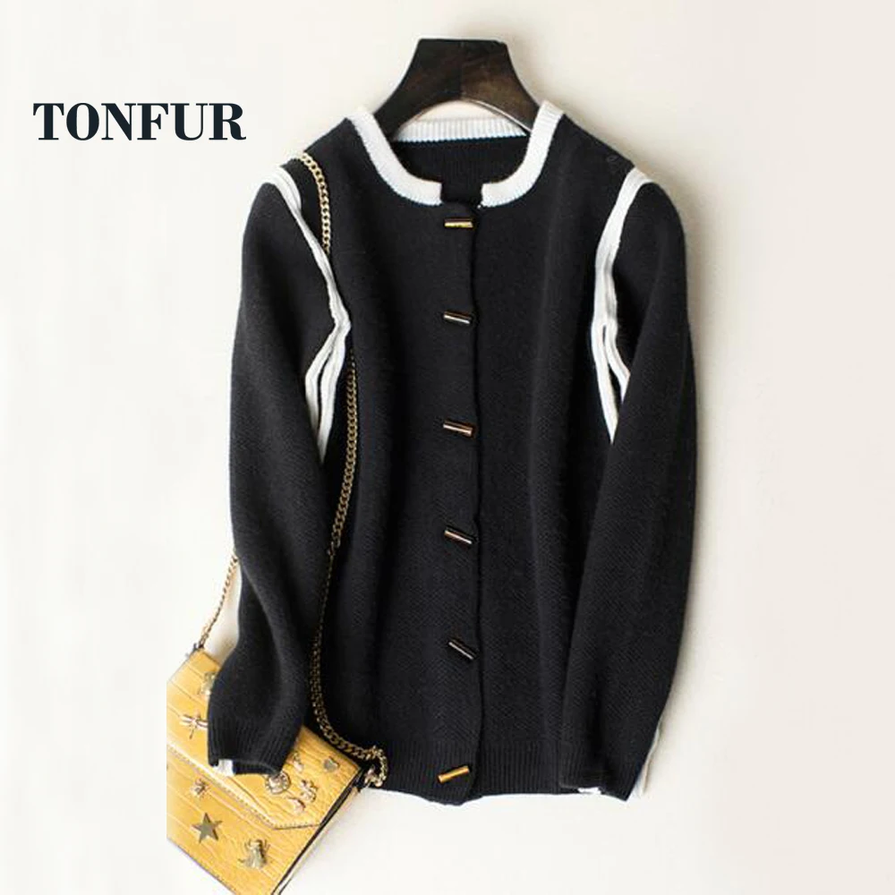 

2019 Collar 2 Colors Match Pure Cashmere Blend Sweater with button women spring Cardigans WSR198