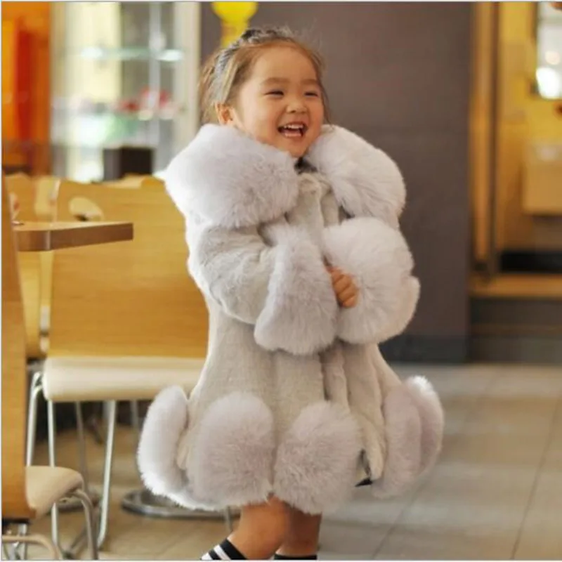 Children/'s Overcoat Coat Girls Autumn Winter Imitation Mink fox fur Thick Jacket