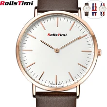 ROLLSTIMI Watches Men 2016 Leather or Nylon Strap Gold Color Quartz Watch relojes hombre marca famosa montre homme de marque