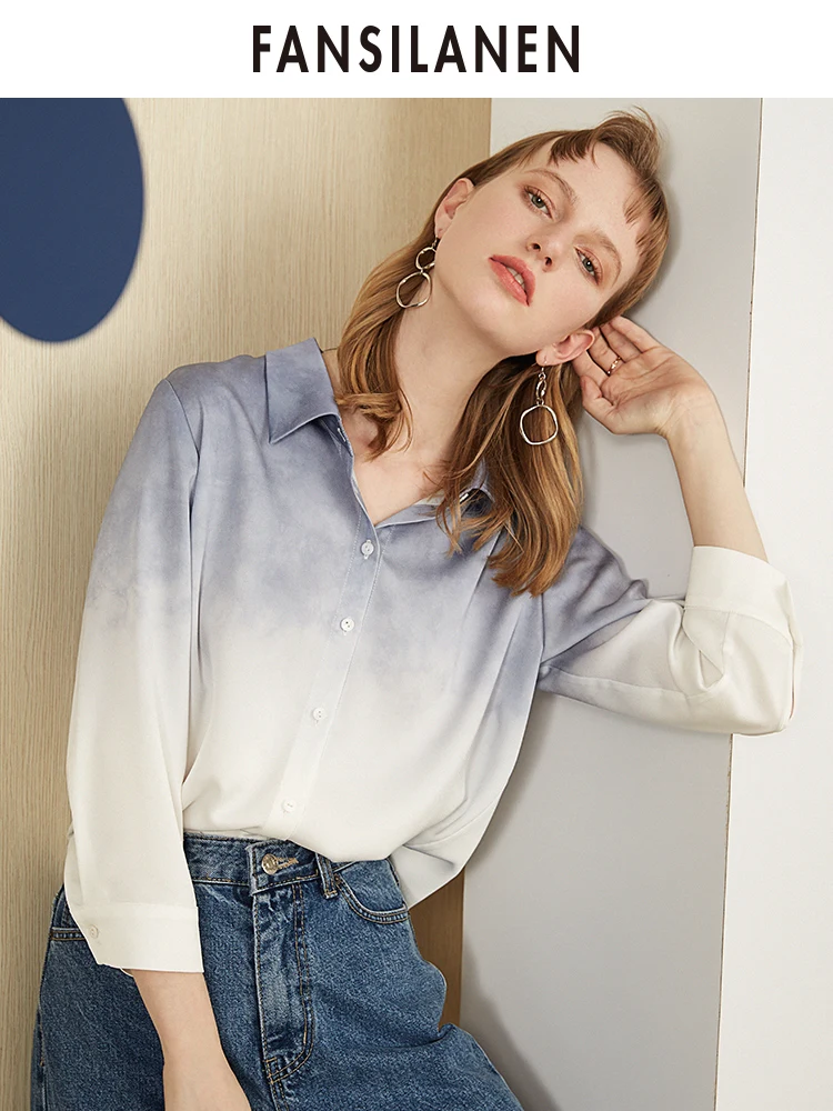 FANSILANEN 2019 جديد وصول أزياء الصيف/الربيع مكتب النساء Befree قمم بلوزة القمصان البلوزات Patchword الشيفون الإناث Z92083