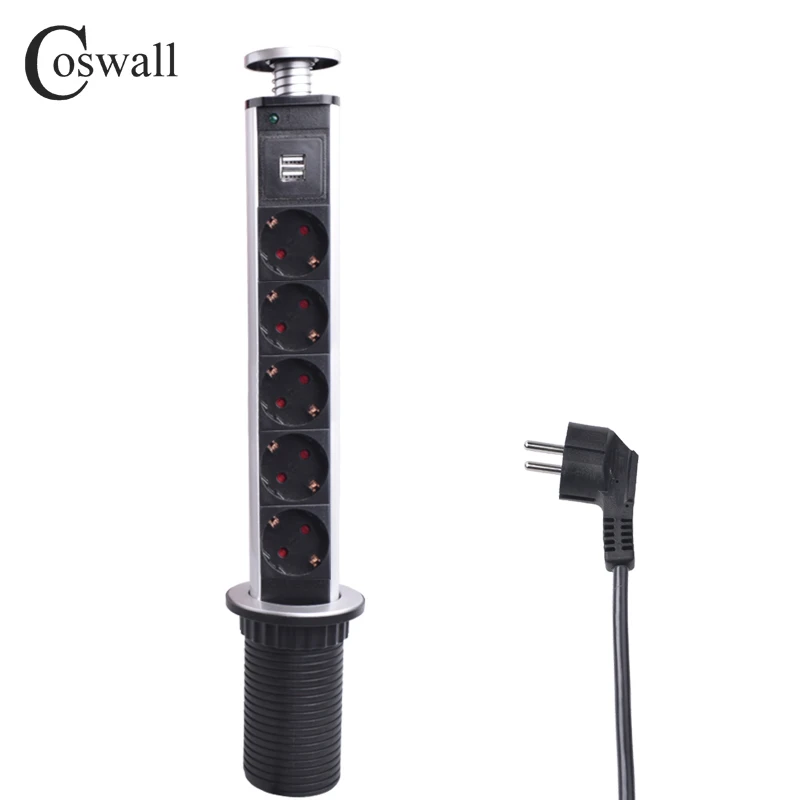 Выдвижная розетка COSWALL 16 А с 5 разъемами питания 2 usb порта для зарядки кухонные