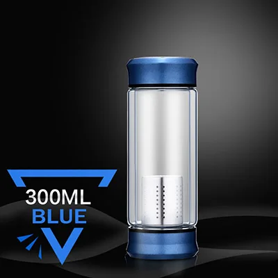 Стеклянная бутылка для воды с двойными стенками, 300 мл, 400 мл, с ситечком для чайного чая, стеклянная бутылка для заварки, разборка термоса - Цвет: Blue 300ML