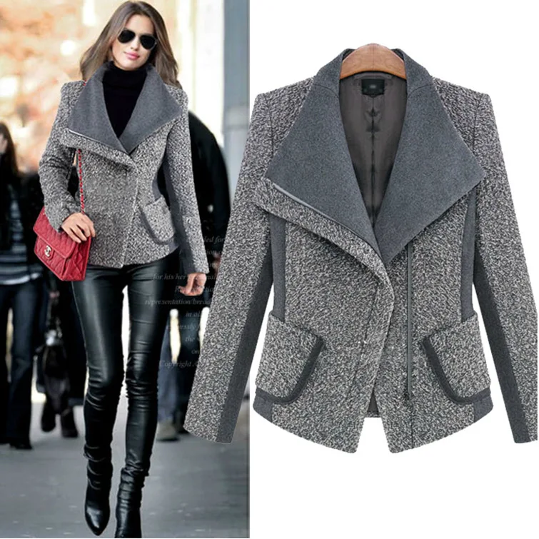 New Winter Coat Women Fashion style Wool Blends Coats Overcoat grey ...