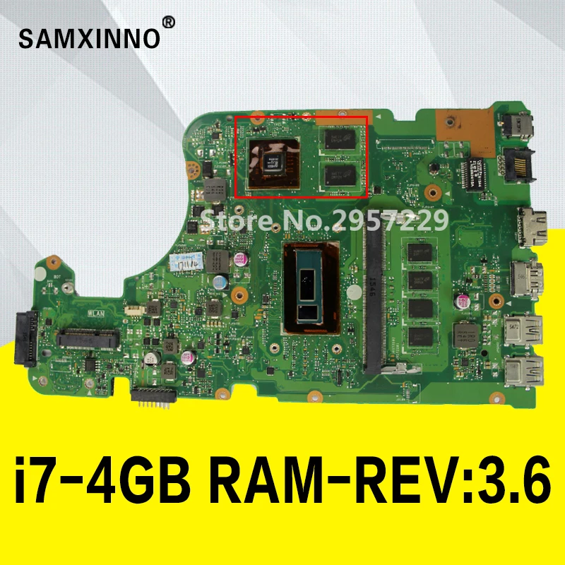 

X555LD Motherboard i7-4GB-REV:3.6 RAM For ASUS X555LP X555L F555L K555L W519L laptop Motherboard X555LD Mainboard test 100% OK