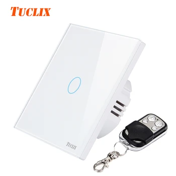 

TUCLIX EU Standard Smart Wall Switch Remote Control Switch 1 Gang 1 Way Wireless Remote Control Touch Light Switch white