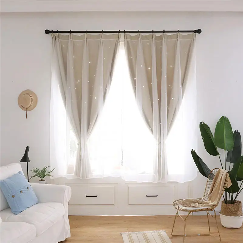 Starry Sky Sheer Curtain Window Treatment Voile Drape Valance Double-deck for living room bedroom new and high quality @L | Дом и сад