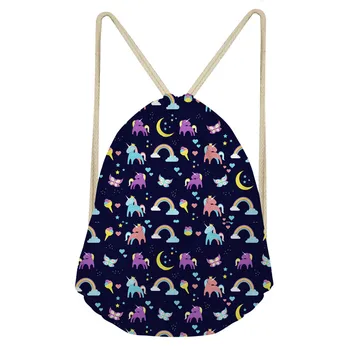 

ThiKin Cartoon Kids Unicorn Drawstring Bag Small School Bag for Girls Cute Women Travel Storage Backpack Custom