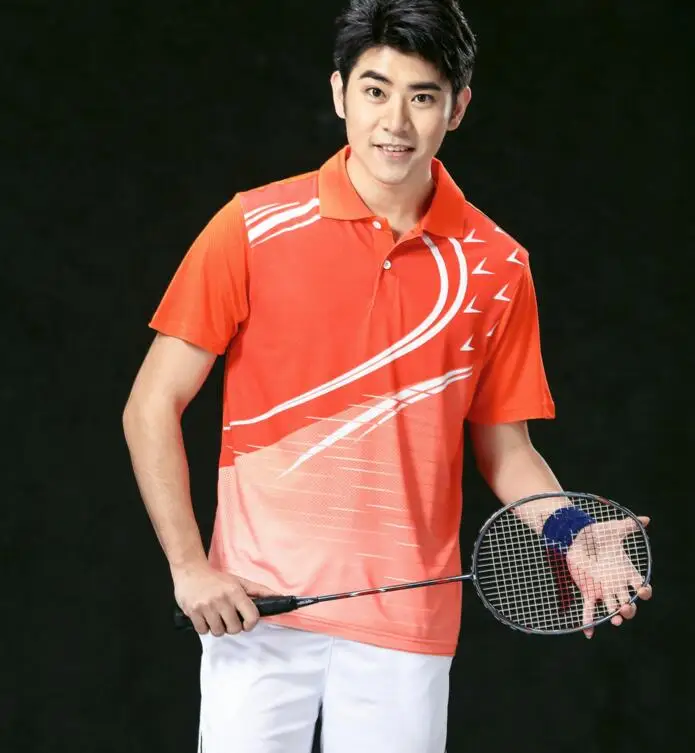 Новая Спортивная одежда для бадминтона, Полиэстеровые быстросохнущие шорты для настольного тенниса, теннисная Спортивная футболка из Джерси, спортивный тренировочный костюм - Цвет: men orange a set