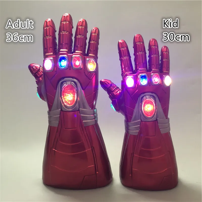 

1:1 Avengers 4 Iron Man LED Light Infinity Gauntlet Tony Stark Thanos Infinity Stone Cosplay Gloves Flexible Fingers PVC Kid Gif