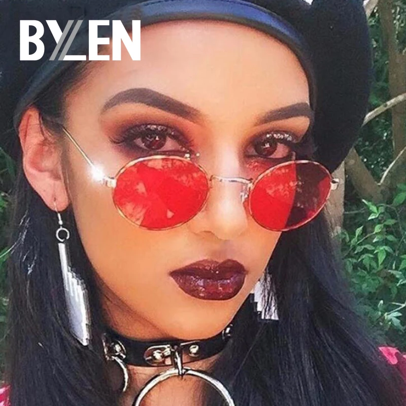 

2019 Round Sunglasses Women Red Metal Frame Retro Small Hip Hop Sun Glasses Ocean Color Circle Glasses De Sol VU400