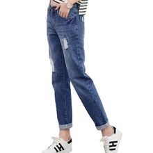 Высокая Талия Для женщин Повседневное шаровары джинсы женские свободное до щиколотки шаровары для девочек отверстие джинсы плюс Размеры S-4XL CM2080