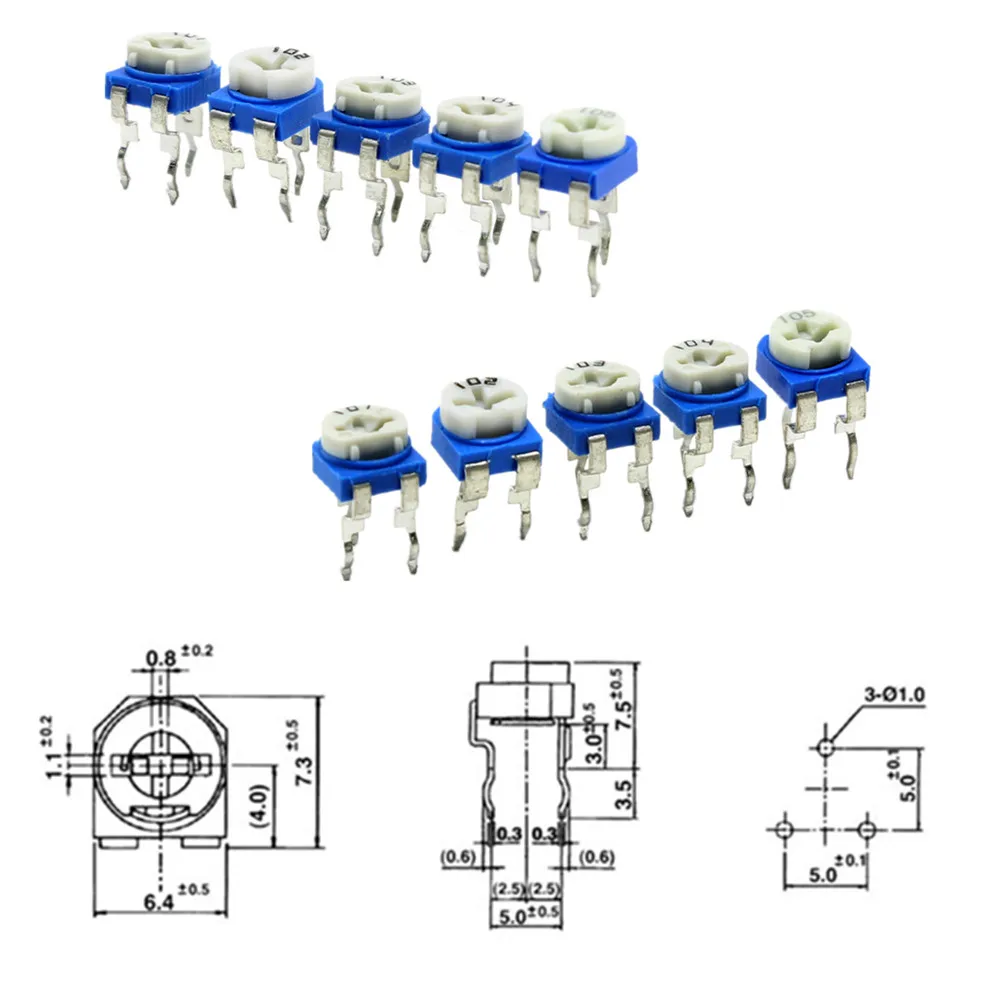 10 шт. RM065 RM-065 100 200 500 Ом 1 K, 2K 5K 10K 20K 50K 100K 200K 500K 1 м Ом Подстроечный резистор подстроечный потенциометр переменный резистор