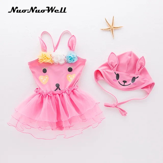 Best Offers Pink Cartoon Children Swimsuit Baby Girls Bathing Suit  Hot spring bathing suit Children's Swimwear 2pcs Hat+ jumpsuit 0-3years 