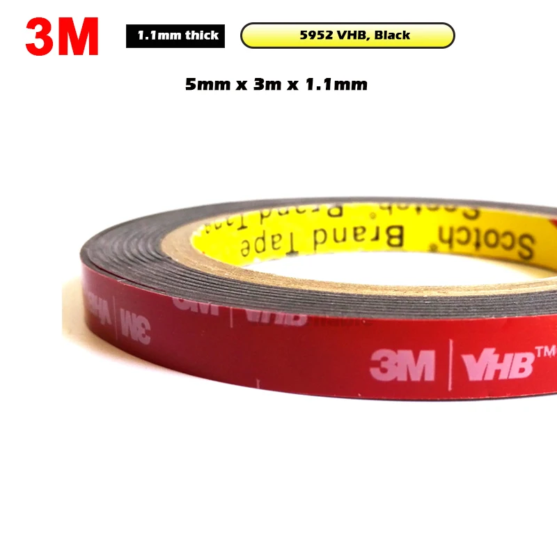 3M VHB 5952 Black Heavy Duty Mounting Tape Double Sided Adhesive Acrylic Foam Tape Mounting Bond 5mmx3Mx1.1mm