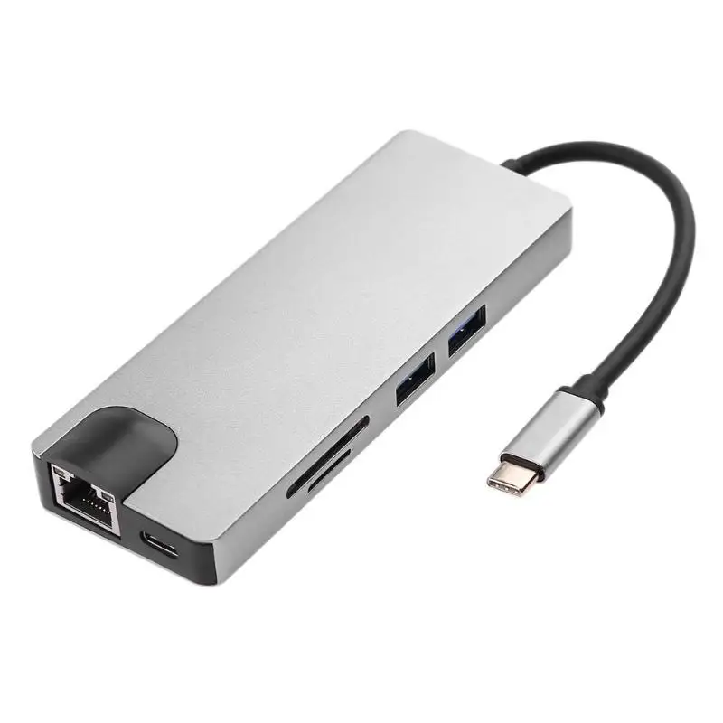 

8 in 1 Type-C USB 3.1 to RJ45 Lan HDMI VGA Video Adapter USB 3.0 HUB SD Card Reader Converter Cable for Macbook
