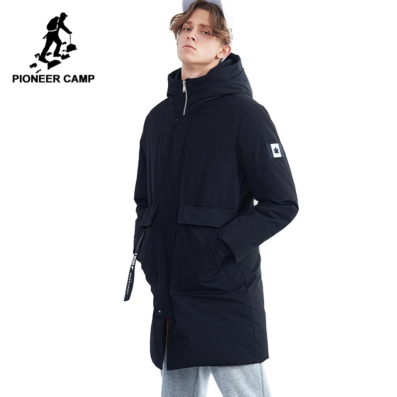 Мужская длинная пуховая куртка Pioneer camp модная теплая на белом утином пуху Зимняя