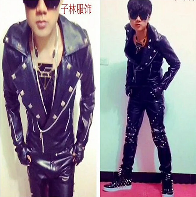 2015 Costumes Men S Black Tangerine Rivet Punk Rock Gentlemen Slim