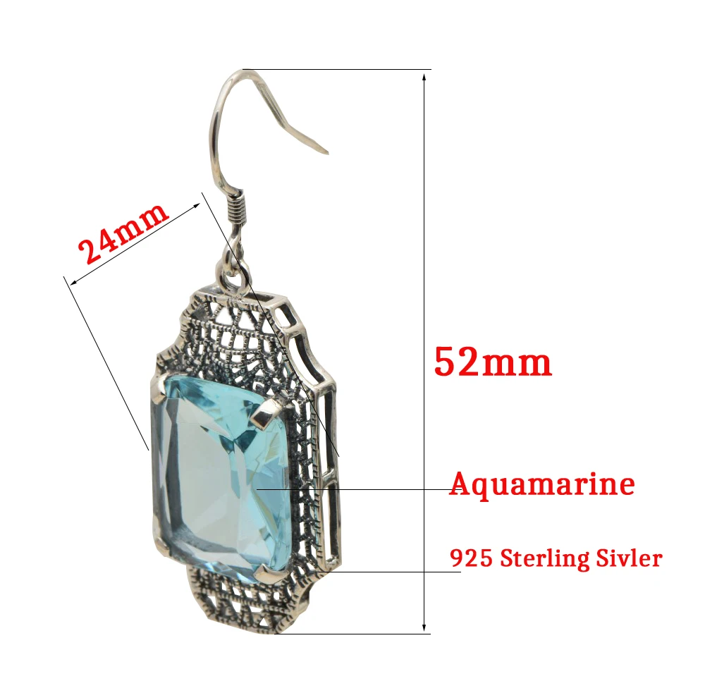 Szjinao модные серьги из стерлингового серебра 925 пробы для женщин Свадебные полые серьги древние римские серьги с аквамарином
