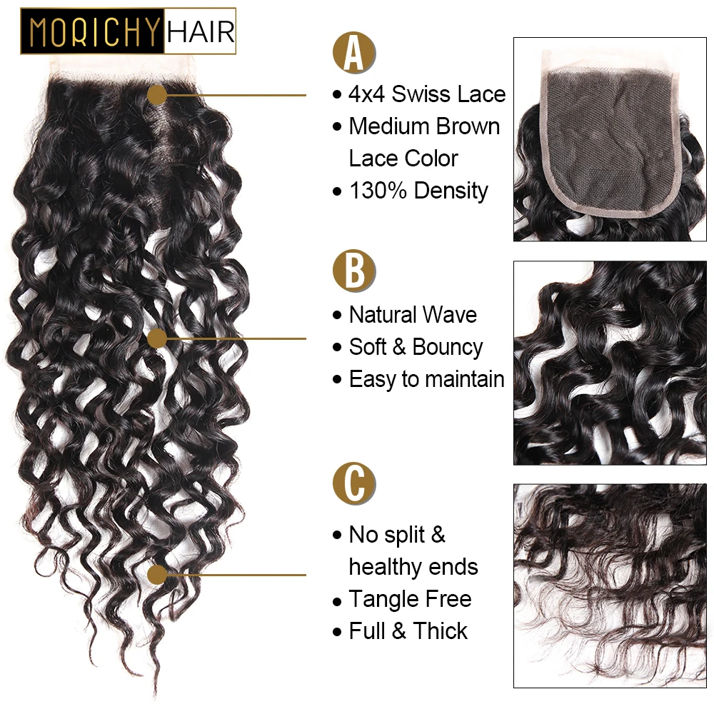 Morichy Water Wave Bundles With Closure Brazilian Human Hair Weave 3 Bundles With Closure Remy Hair Extension Natural Color Morichy Water Wave Bundles With Closure Brazilian Human Hair Weave 3 Bundles With Closure Remy Hair Extension Natural Color