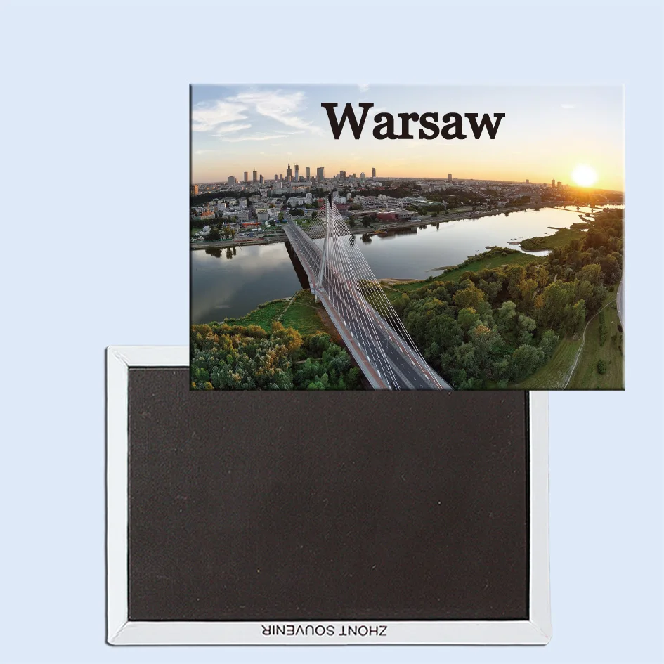 Магнит на холодильник города мост над рекой в Варшаве Польша 24415|magnet black|river