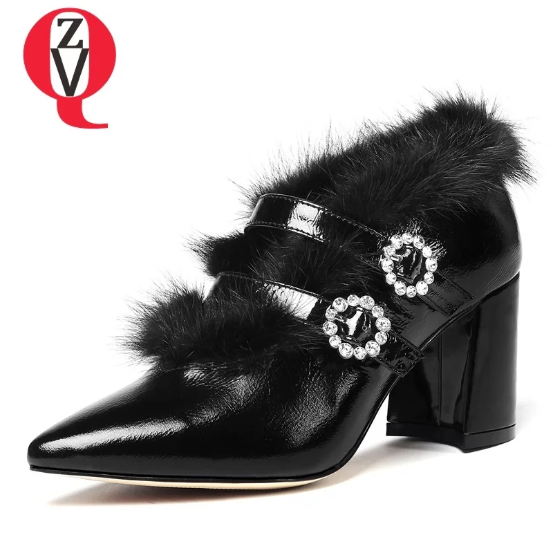 

ZVQ shoes woman spring new fashion sexy high quality patent leather women pumps outside super high hoof heels pointed toe shoes