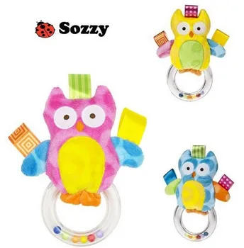 

Candice guo! newest arrival lovely cute mini owl baby toy handbell baby shaking toy rattle 3pcs/lot