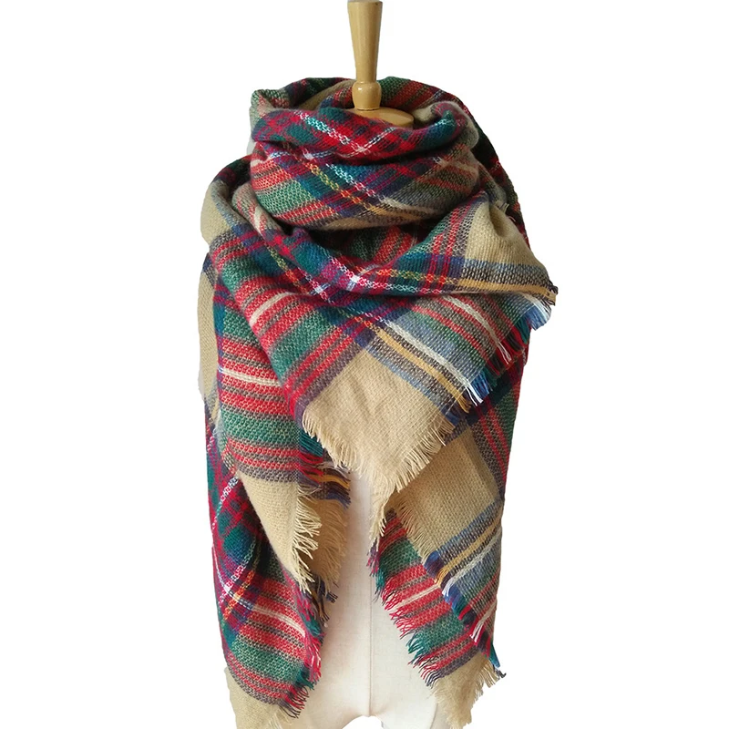Женский зимний шарф, классический клетчатый шарф, женские теплые мягкие кашемировые шарфы, массивное большое одеяло, шаль, треугольные шарфы