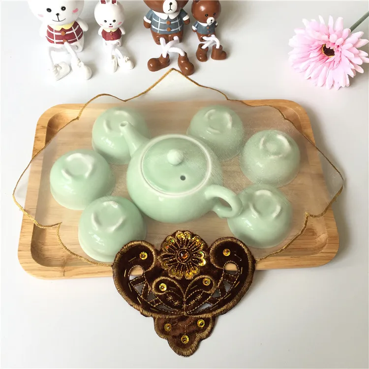 

Luxury Brown Lace Sequins Beads Embroidery Table Diniing Mat Doilies Coffee Coaster Wedding Individual Placemats Cup Tea Towel