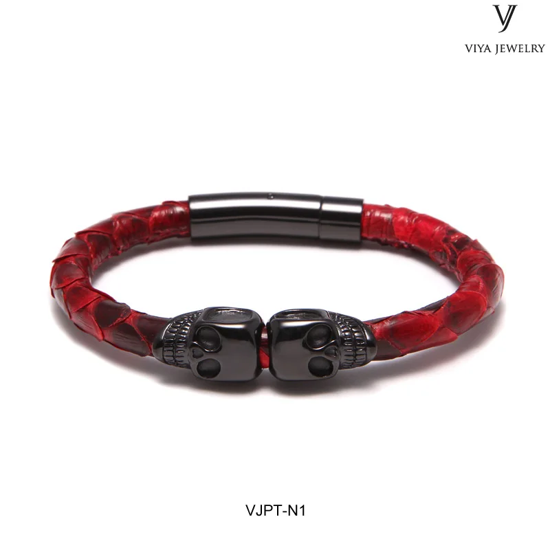VJPT-N1 Genuine Python skin with double skull bracelet (5)