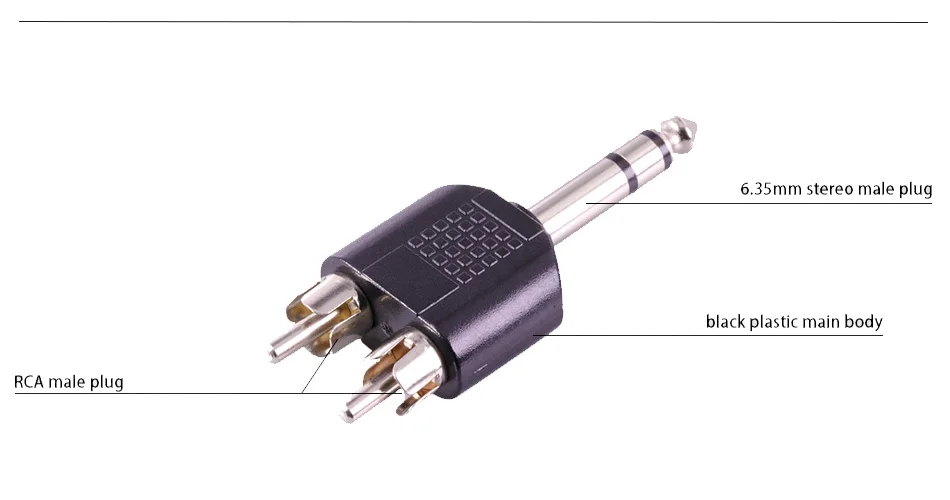 100 шт. 3 поляков стерео 6,35 мм разъем для Dual RCA Вилки аудио разъем 6,35 мм мужчина к 2xRCA мужской адаптер