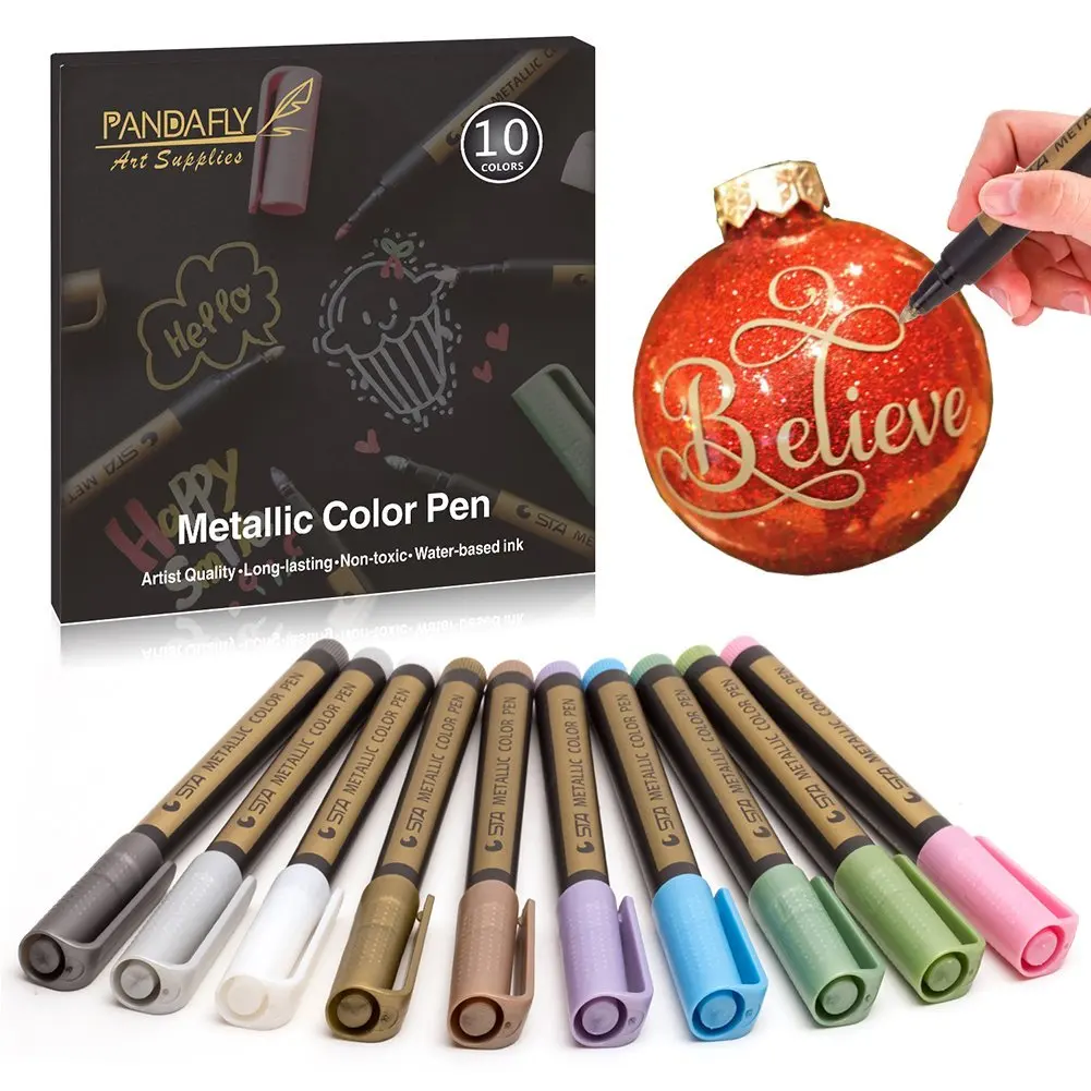 Fine Metallic Markers Paint Pen Set of 10 Colors, Permanent Glitter
