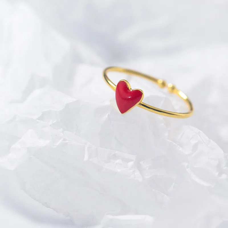 Trusta 100% 925 Real Sterling Silver Fashion Jewelry Gold Red Heart Cocktail Ring Sizable 5 6 7 Girl 2018 Kids Xmas Gift XY855