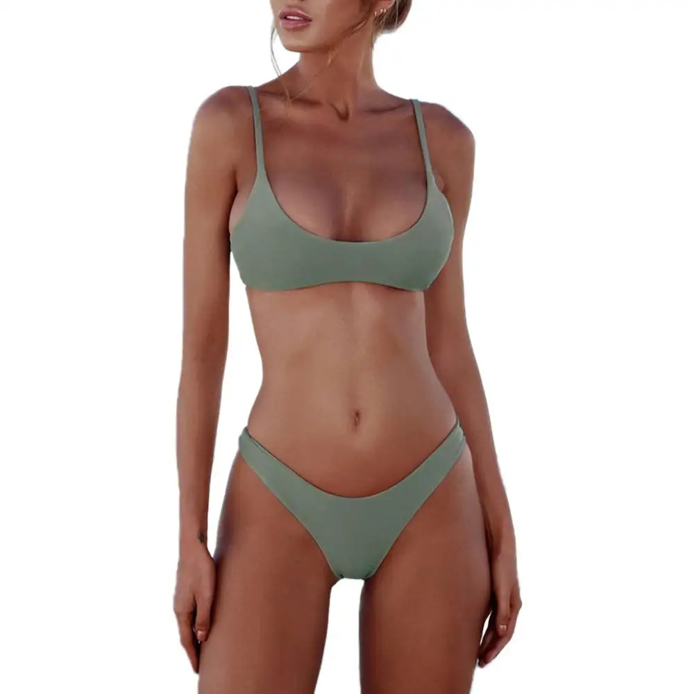 Для женщин Сплошной мягкий цвет бюстгальтер трусики-Танга Бикини раздельный купальный костюм купальник