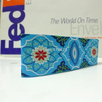 

1-1/2'' 38mm Wide Damask Blue Tone Woven Jacquard Ribbon
