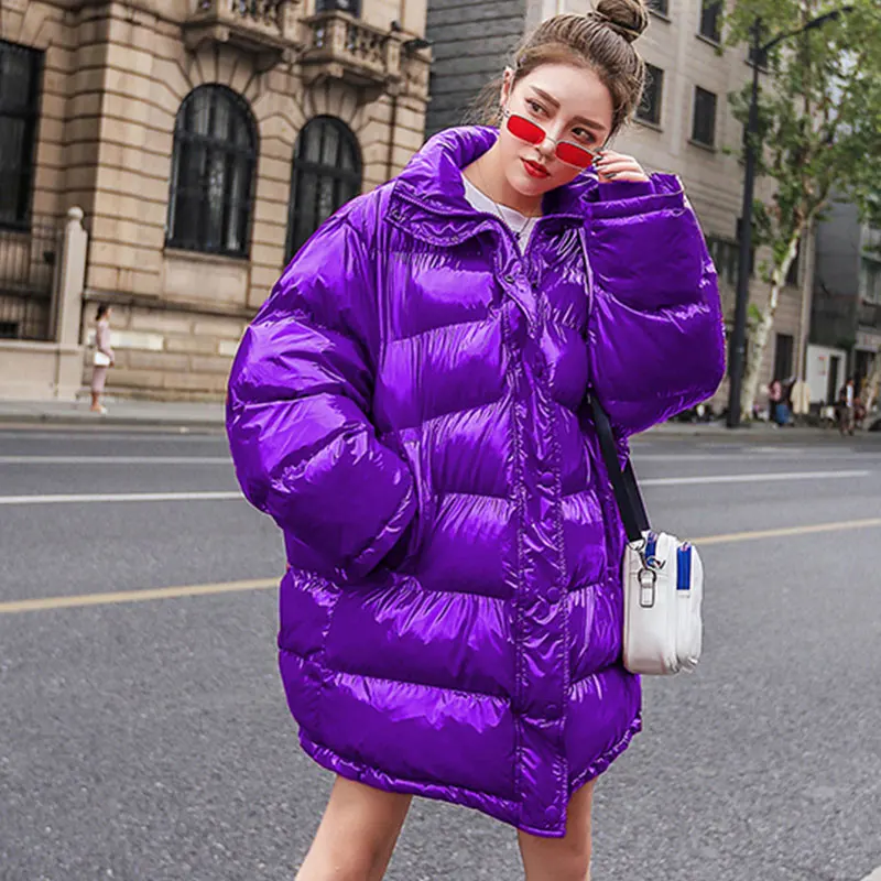 Purple Яркое лицо, хлопковое Женское пальто, длинный Зимний пуховик для женщин, плюс размер, толстая парка Харадзюку, теплые куртки, Свободное пальто 103 - Цвет: Purple