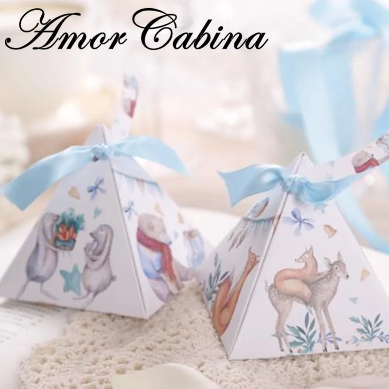 50 шт. синий медведь животные двусторонняя печать baby shower коробка конфет дневной