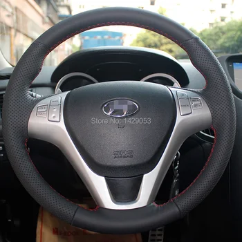 

Steering wheel covers Case for Hyundai Rohens coupe 2009 Car styling DIY genuine leather Anti-slip breathable car covers