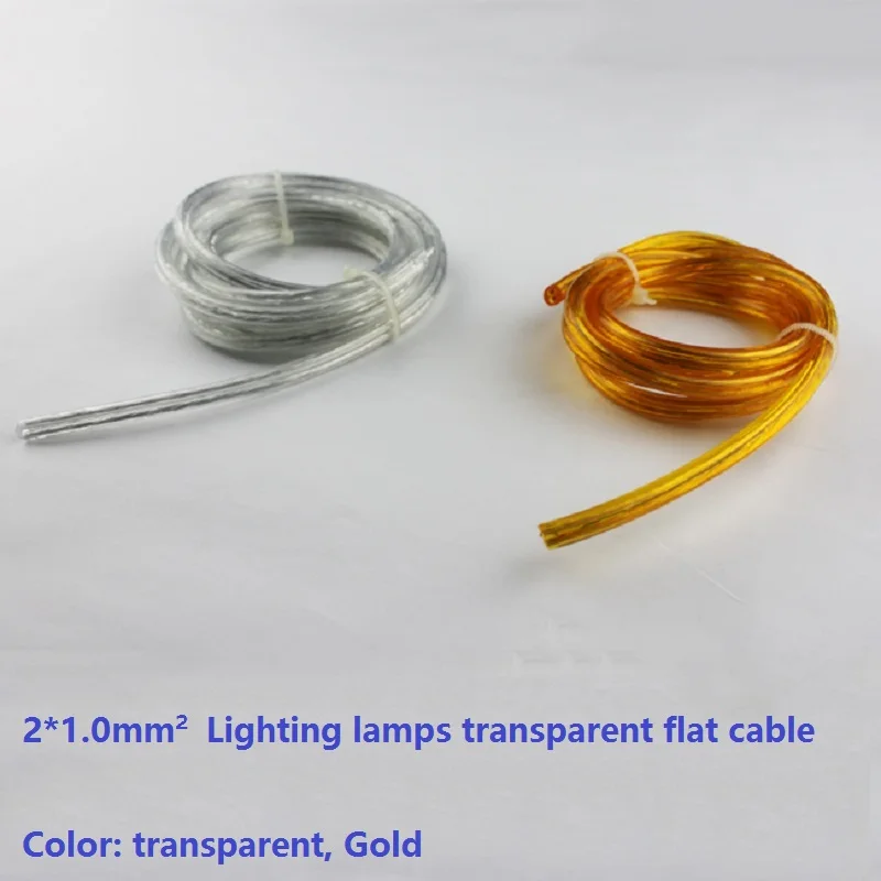 

transparent 2*1.0mm clear/gold flat cable Lighting lamps electrical wire pendant chandelier lighting power cable free shipping