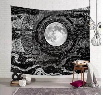 

Japanese ukiyoe painted moon tapestry wall decoration black white hanging wall cloth decorative photo tablecloth