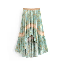 Новая дизайнерская юбка с эластичной резинкой на талии Женская модная зеленая юбка с цветочным принтом спереди с коротким задником, Длинная летняя пляжная макси юбка Уличная одежда