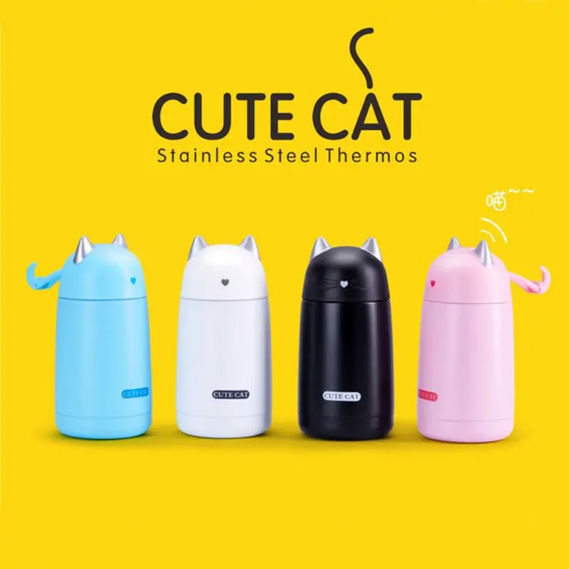 

New Cartoon Cat Thermo Mug Drinkware Kids Water Bottle Stainless Steel Child Vacuum Flask cup Tumbler leak-proof Tumbler