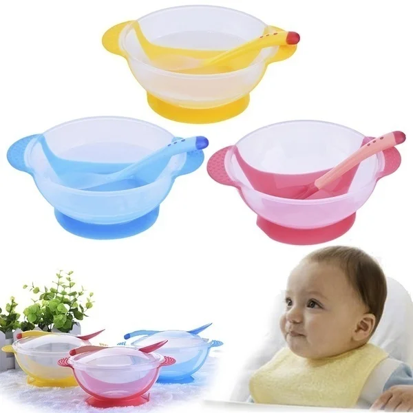 Baby Tableware Dinnerware Suction Bowl with Temperature Sensing Feeding Dish