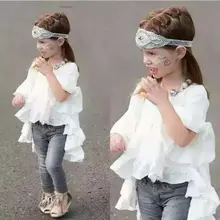 Элегантная Белая Блузка принцессы для девочек, детские топы для малышей, красивая хлопковая одежда с оборками, топы, одежда для девочек, новинка