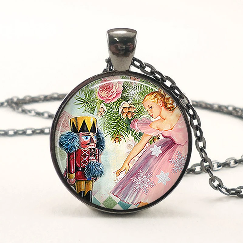 Балетное ожерелье "Щелкунчик", художественное изображение, стеклянный кабошон, кулон для женщин, модное ювелирное изделие, подарок на Рождество, дружба, длинная цепочка